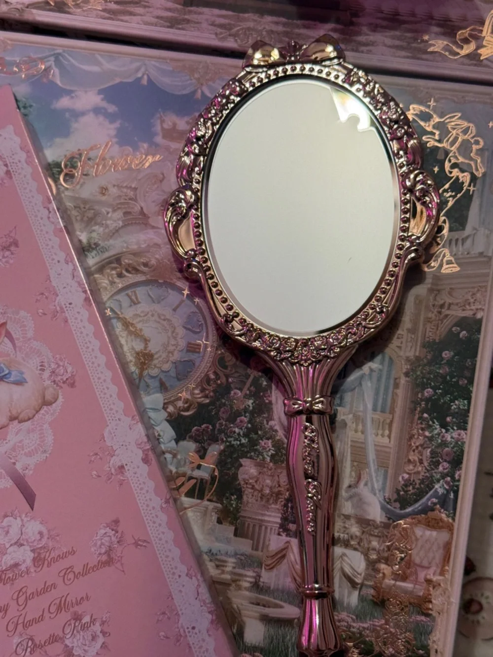 Flower Knows Bunny Pink Decorative Hand Mirror